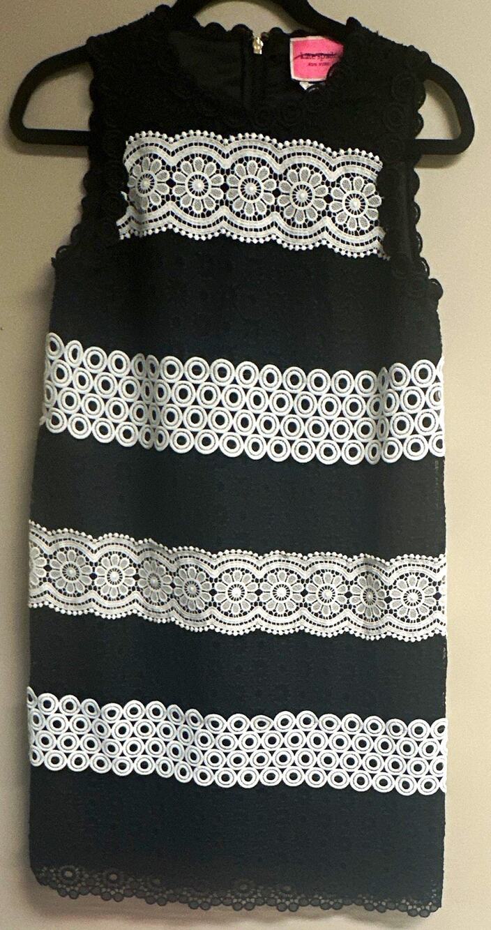 kate spade new york Black White Floral Lace Sleeveless Shift Knee Dress 0